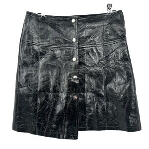 Exclusiva Faux Leather Black Mini Skirt Snap Front Asymmetrical Women's M/L EU40